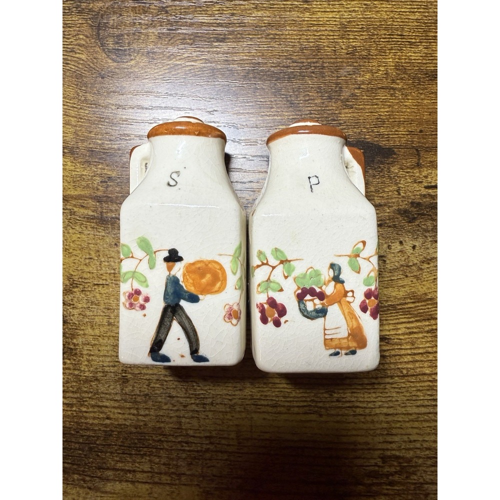 Vintage Salt & Pepper Shakers "Country Folks" Milk Jugs Hand Painted 1950's